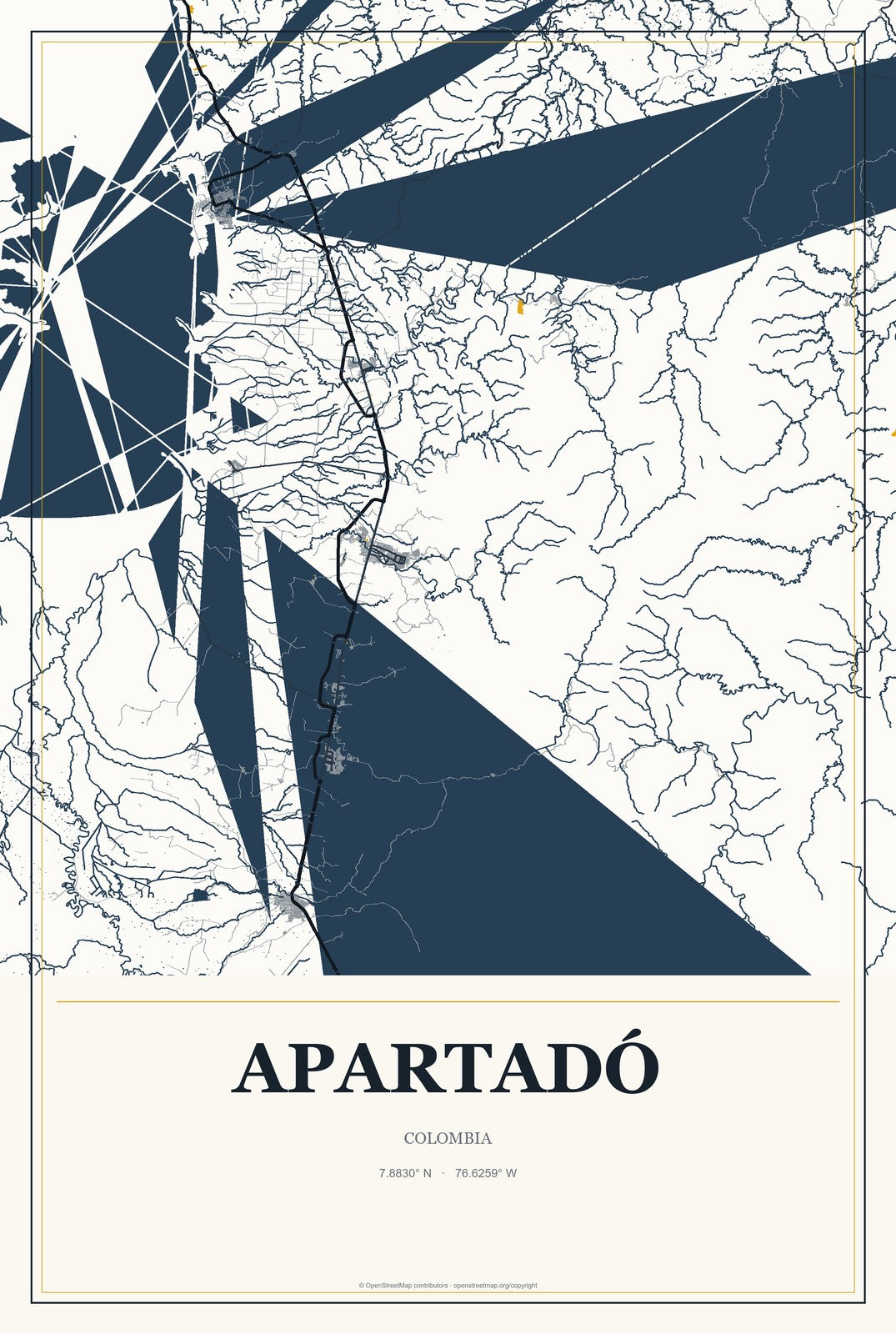 Apartadó, Colombia City Map Aluminum Sign in Citrine Modern style