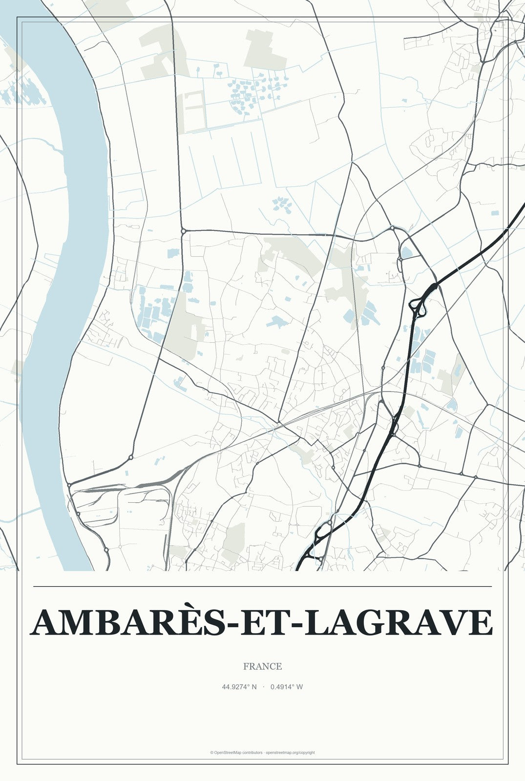 Ambarès-et-Lagrave, France City Map Aluminum Sign in Gallery Air style