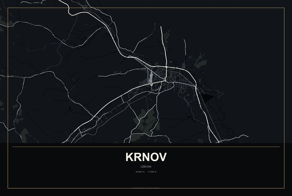 Krnov, Czechia City Map Aluminum Sign in Metropolitan Noir style