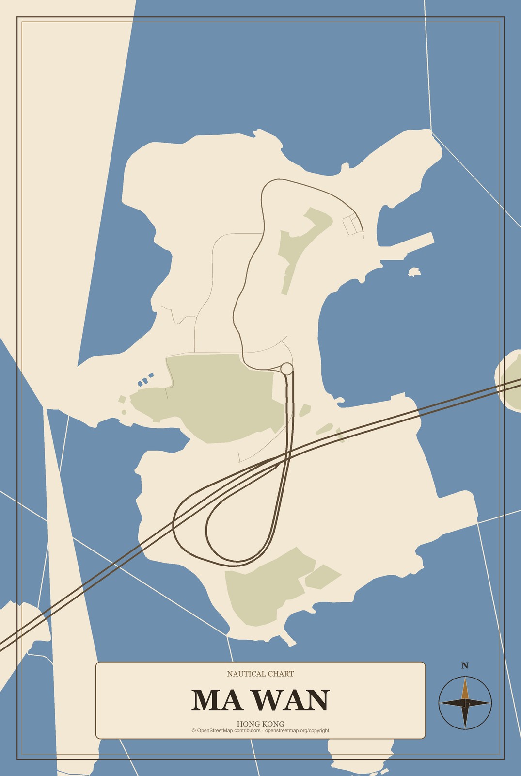Ma Wan, Hong Kong City Map Aluminum Sign in Heritage Nautical style