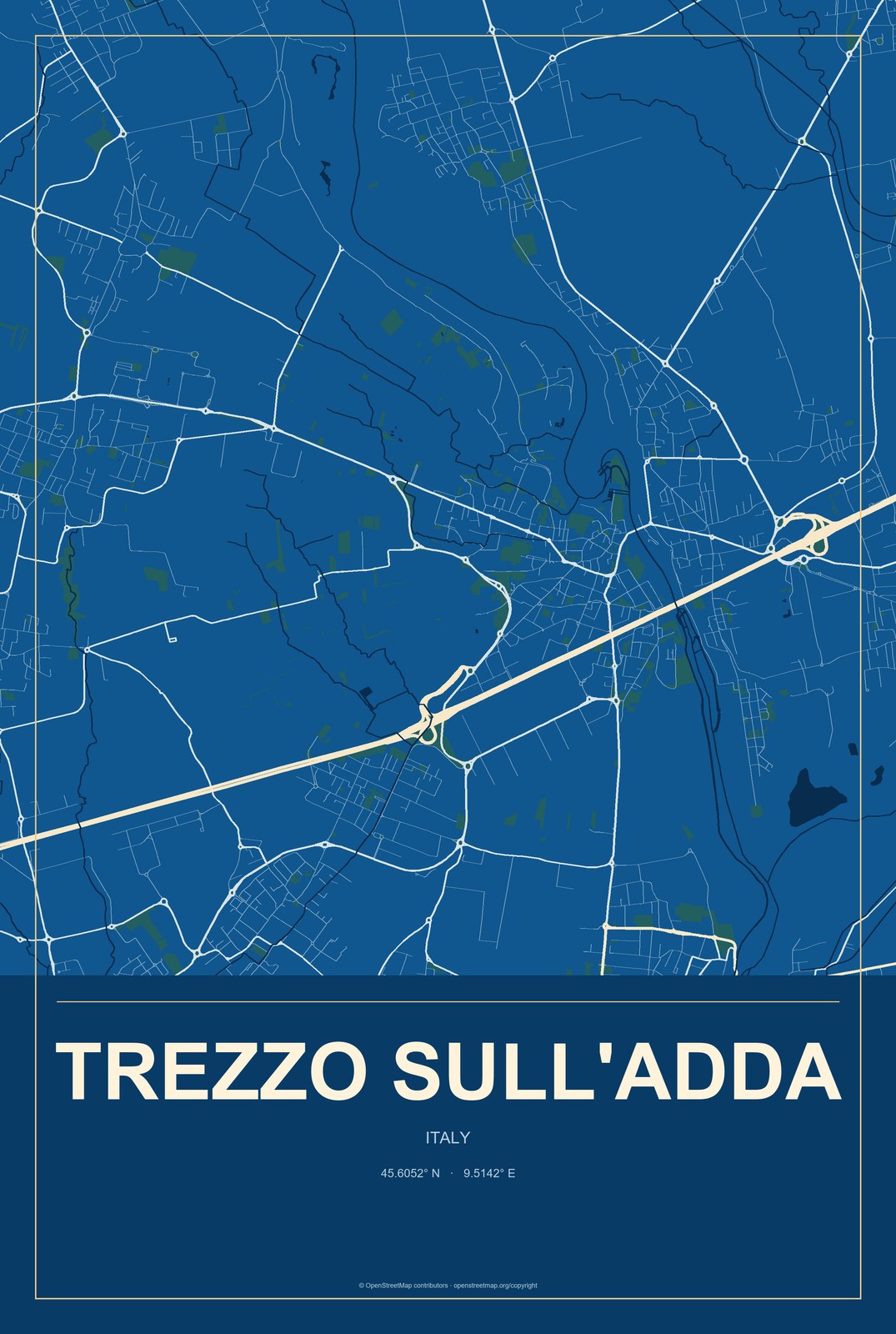 Trezzo sull'Adda, Italy City Map Aluminum Sign in Harbor Cobalt style