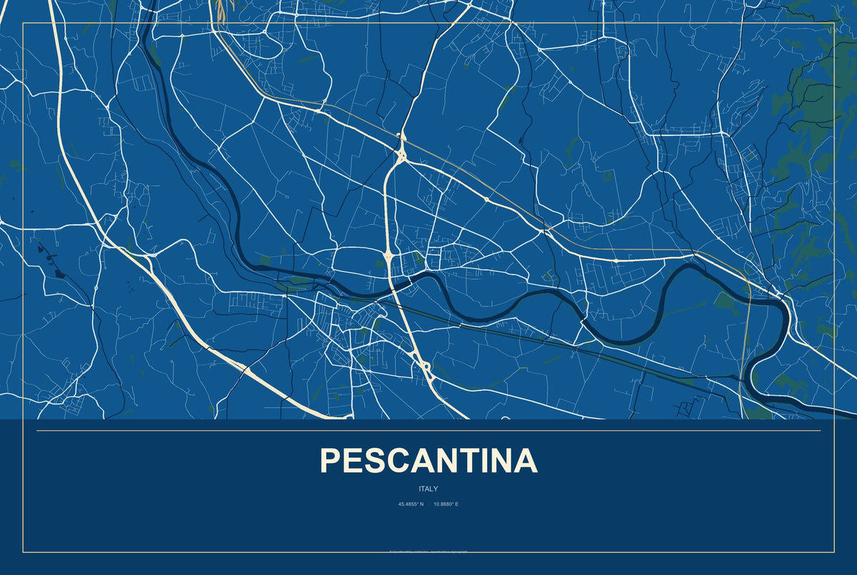 Pescantina, Italy City Map Aluminum Sign in Harbor Cobalt style
