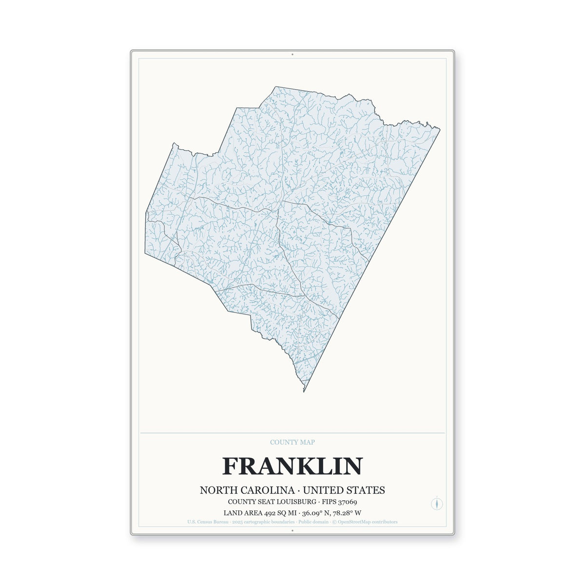 Franklin County, North Carolina Map Aluminum Sign in Gallery Air style