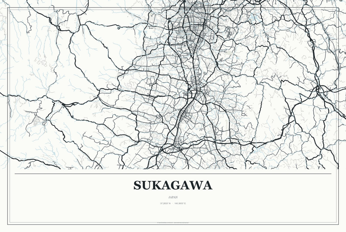 Sukagawa, Japan City Map Aluminum Sign in Gallery Air style