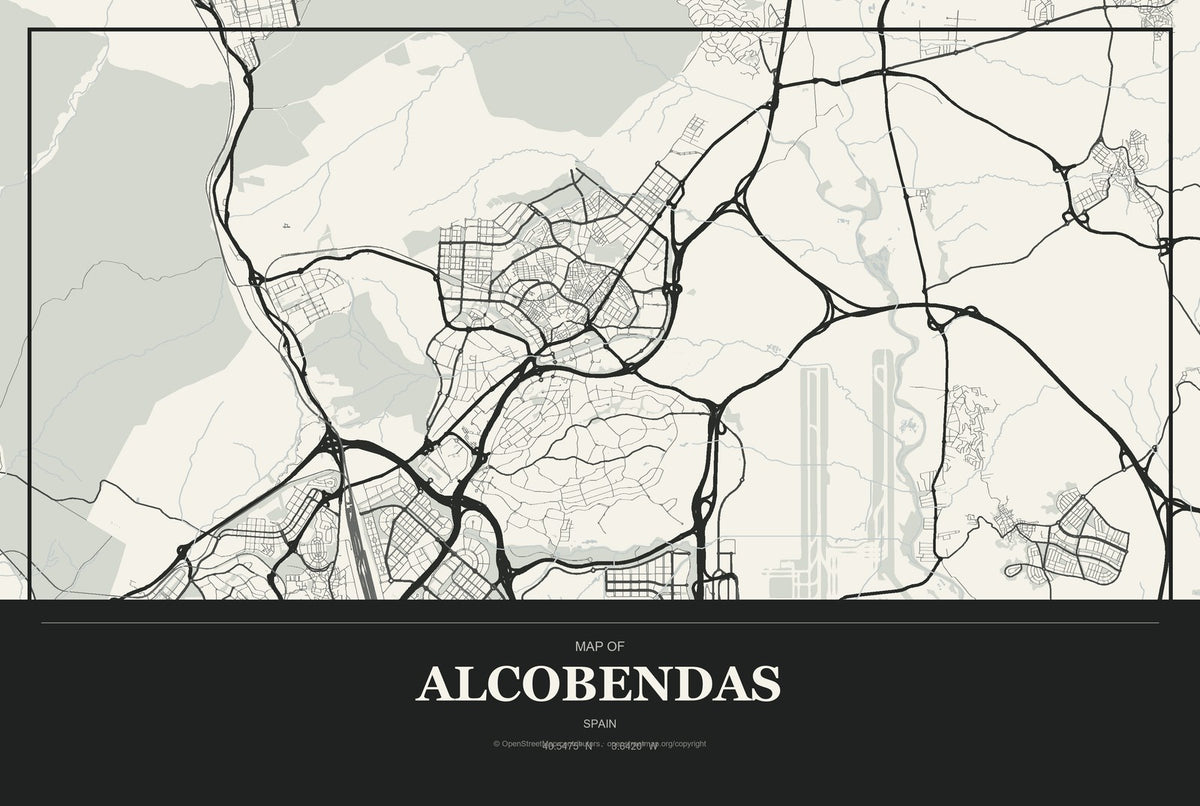 Alcobendas, Spain City Map Aluminum Sign in Museum Plaque style