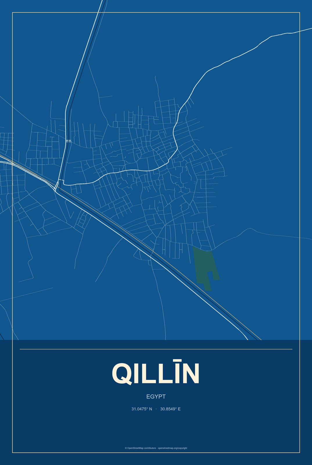 Qillīn, Egypt City Map Aluminum Sign in Harbor Cobalt style