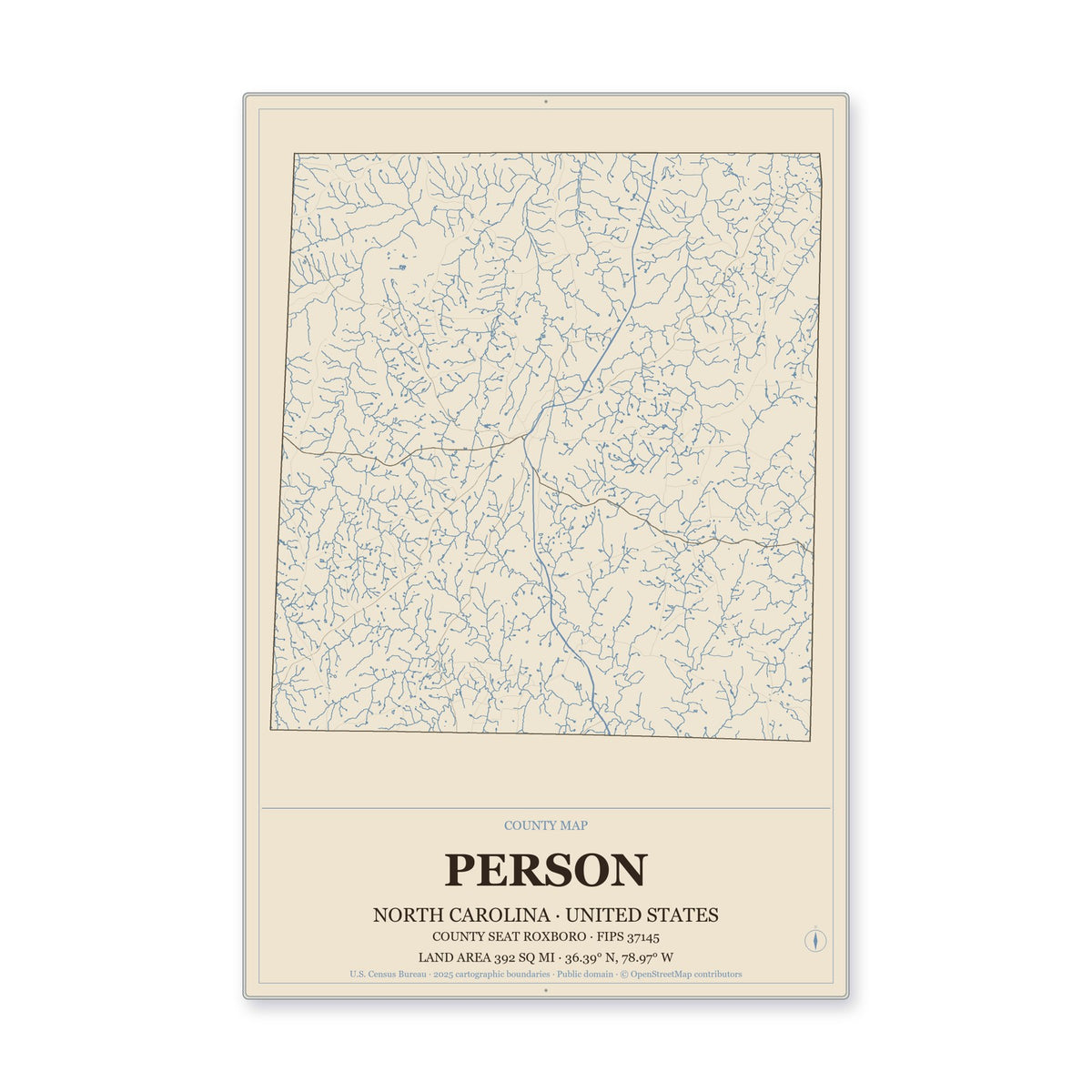 Person County, North Carolina Map Aluminum Sign in Heritage Nautical style