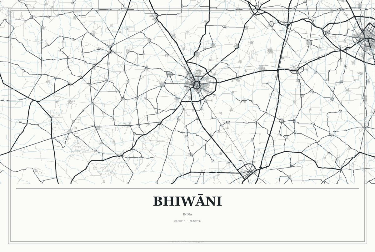 Bhiwāni, India City Map Aluminum Sign in Gallery Air style