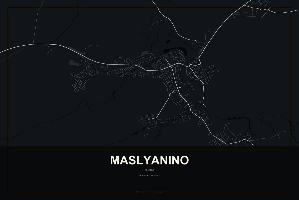 Maslyanino, Russia City Map Aluminum Sign in Metropolitan Noir style