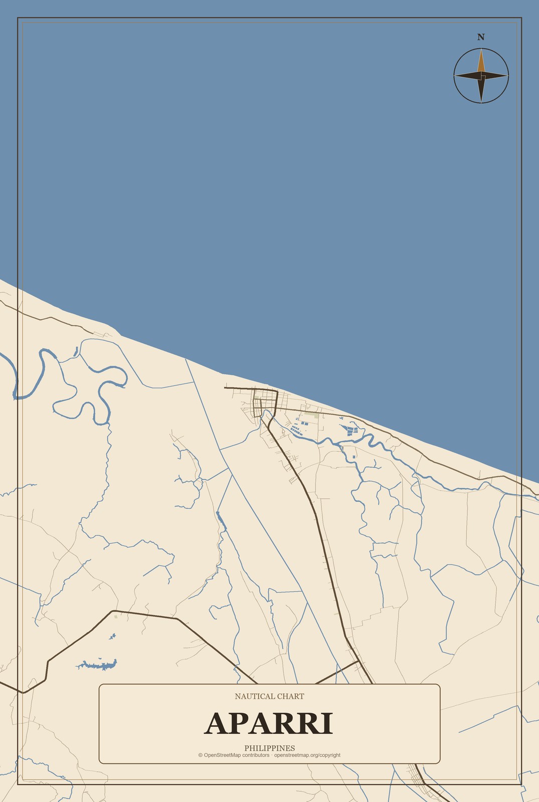 Aparri, Philippines City Map Aluminum Sign in Heritage Nautical style