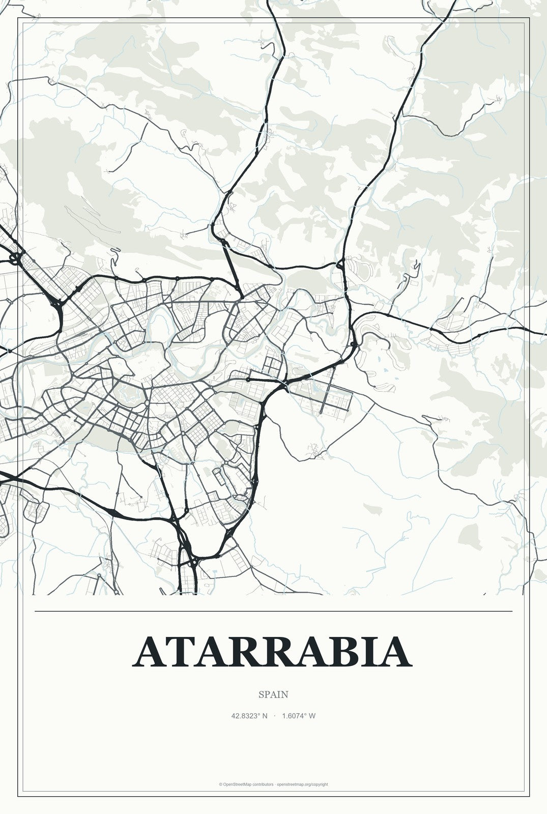 Atarrabia, Spain City Map Aluminum Sign in Gallery Air style