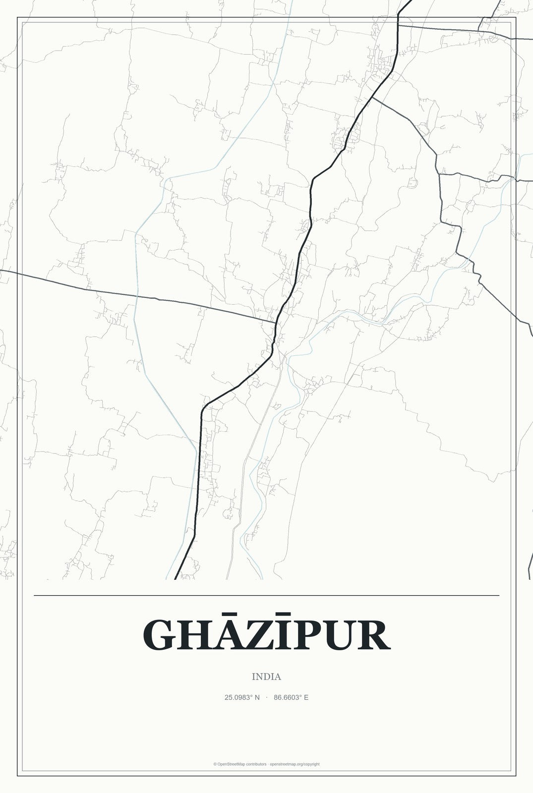 Ghāzīpur, India City Map Aluminum Sign in Gallery Air style