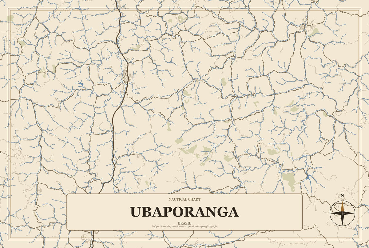 Ubaporanga, Brazil City Map Aluminum Sign in Heritage Nautical style
