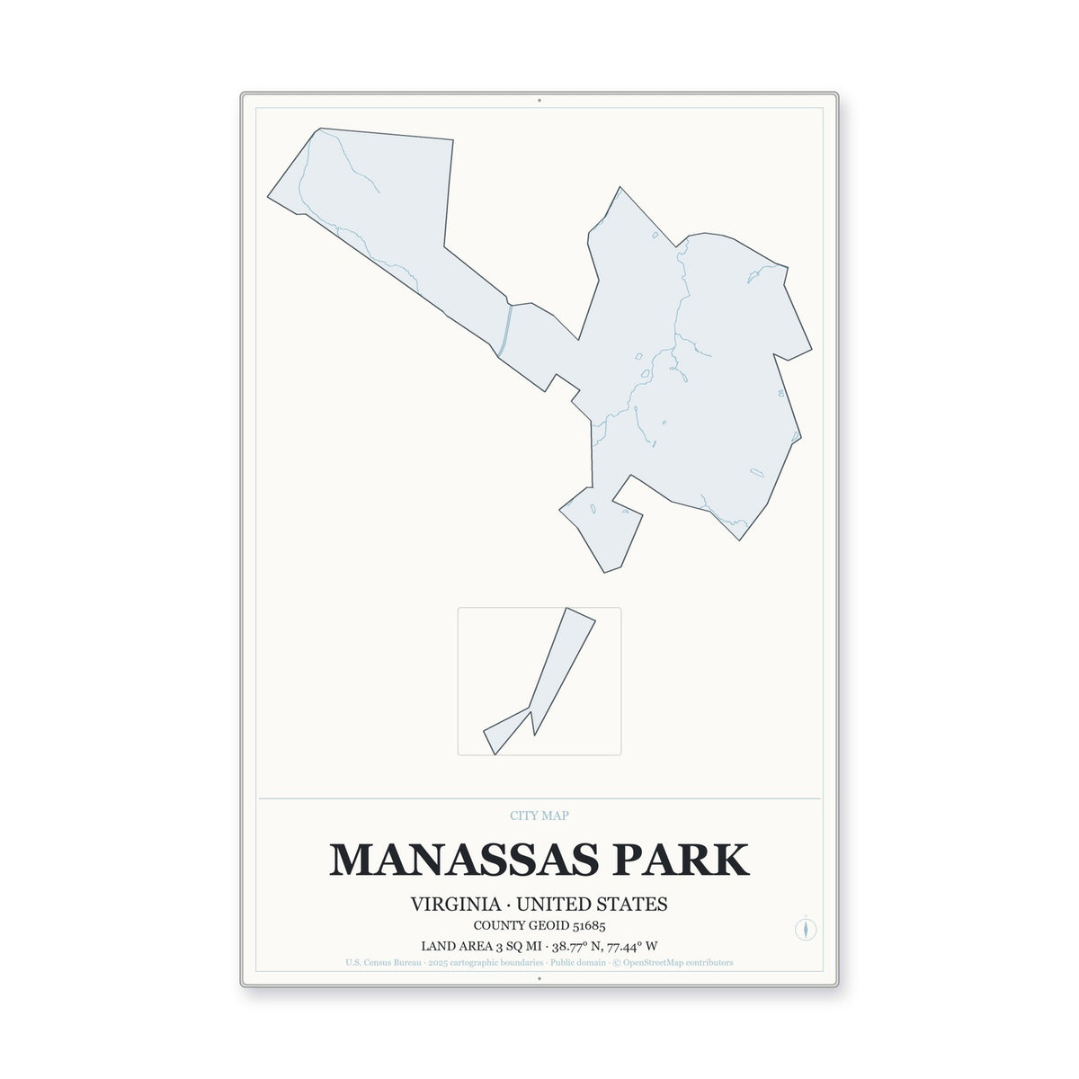 Manassas Park city, Virginia Map Aluminum Sign in Gallery Air style