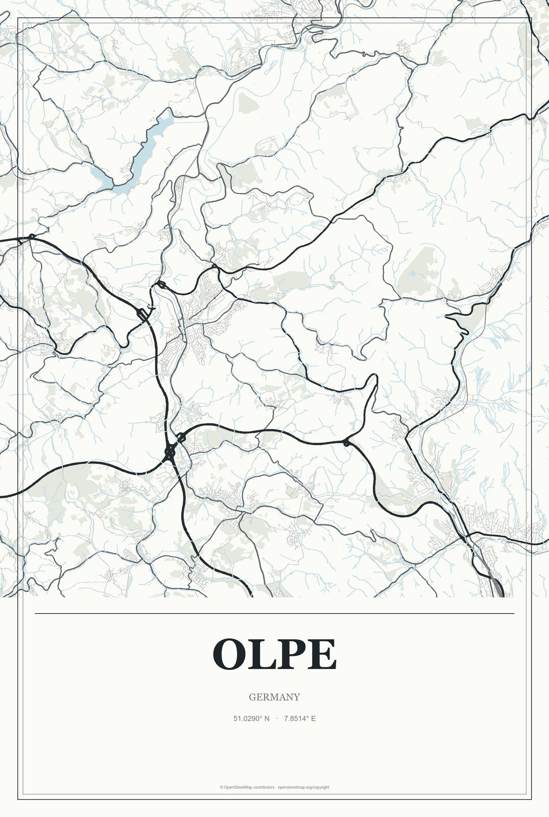 Olpe, Germany City Map Aluminum Sign in Gallery Air style