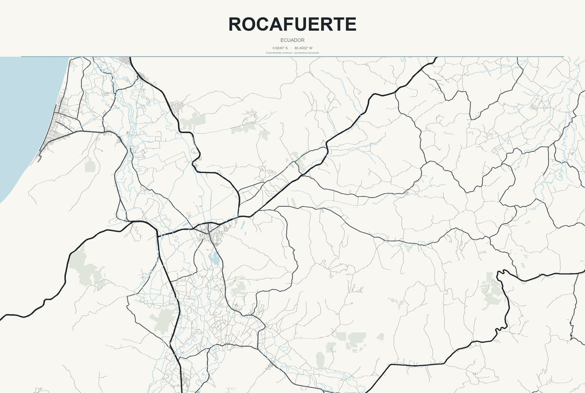 Rocafuerte, Ecuador City Map Aluminum Sign in Headline Atlas style