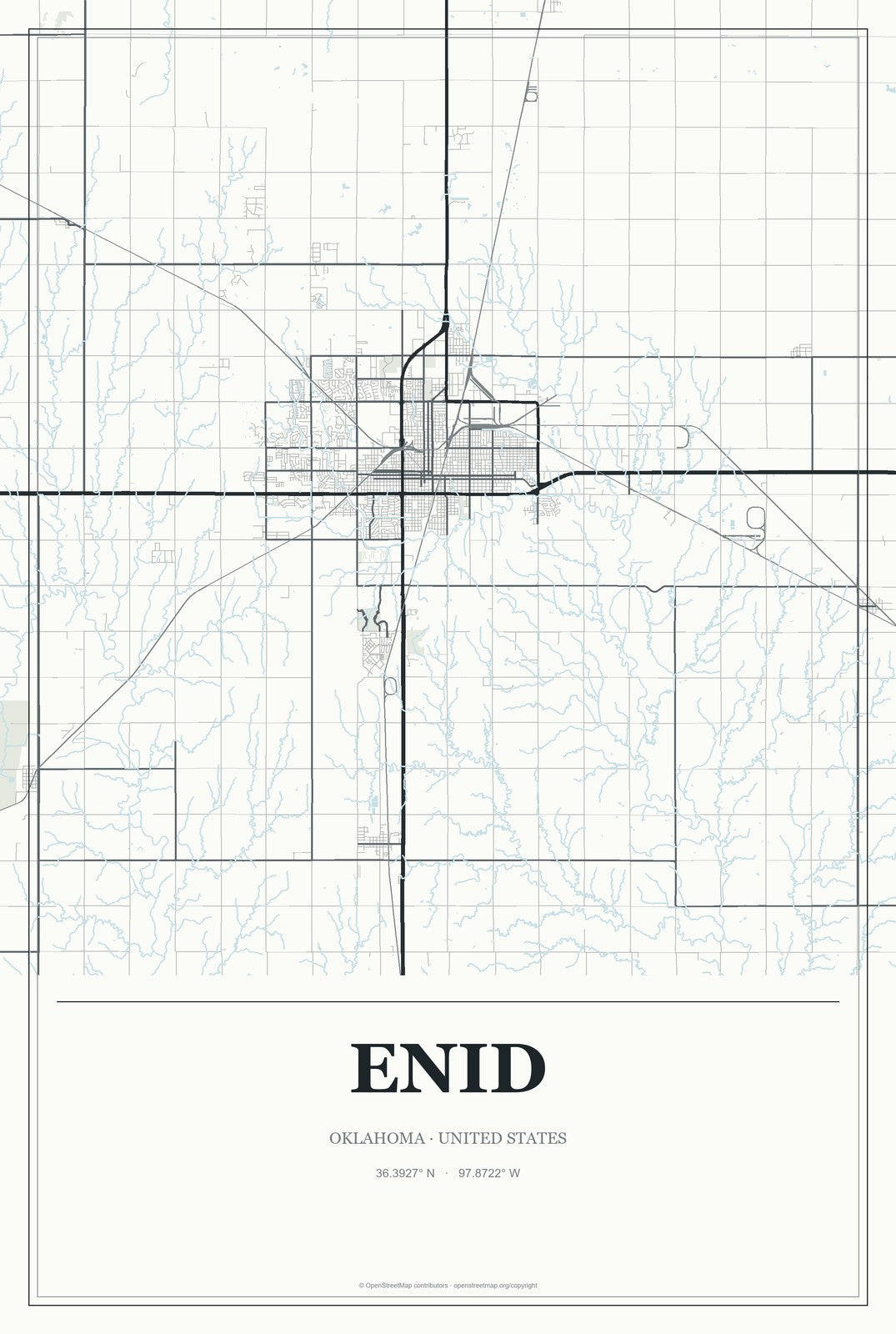 Enid, Oklahoma City Map Aluminum Sign in Gallery Air style