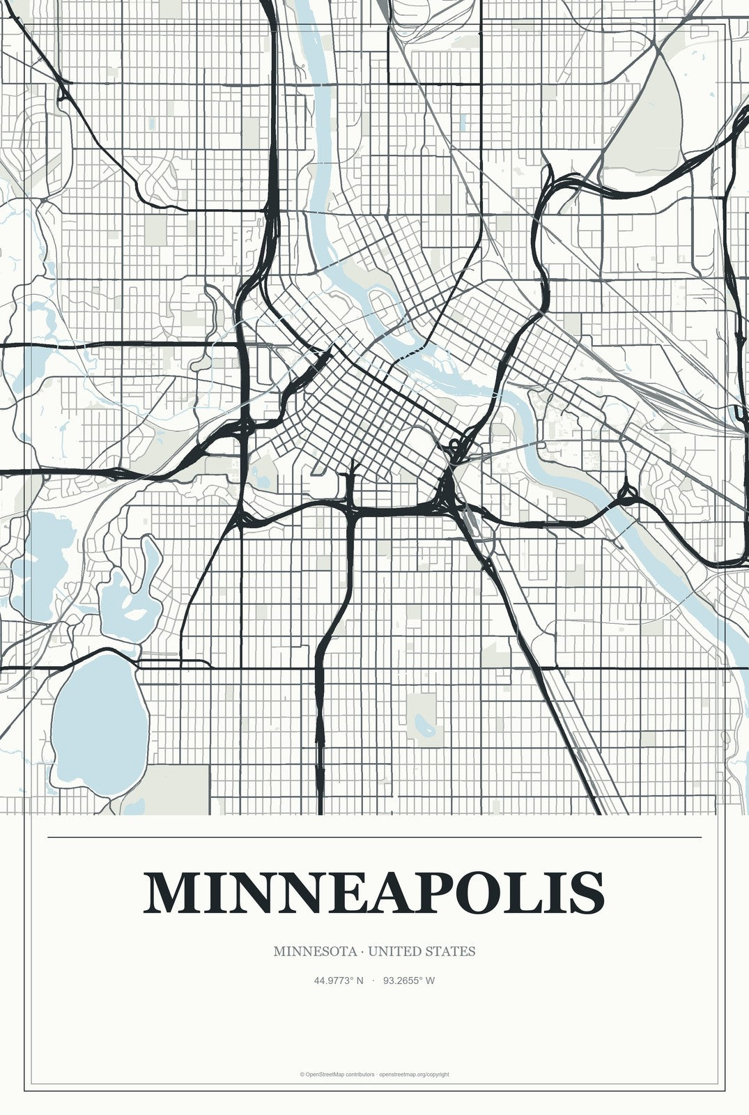 Minneapolis, Minnesota City Map Aluminum Sign in Gallery Air style