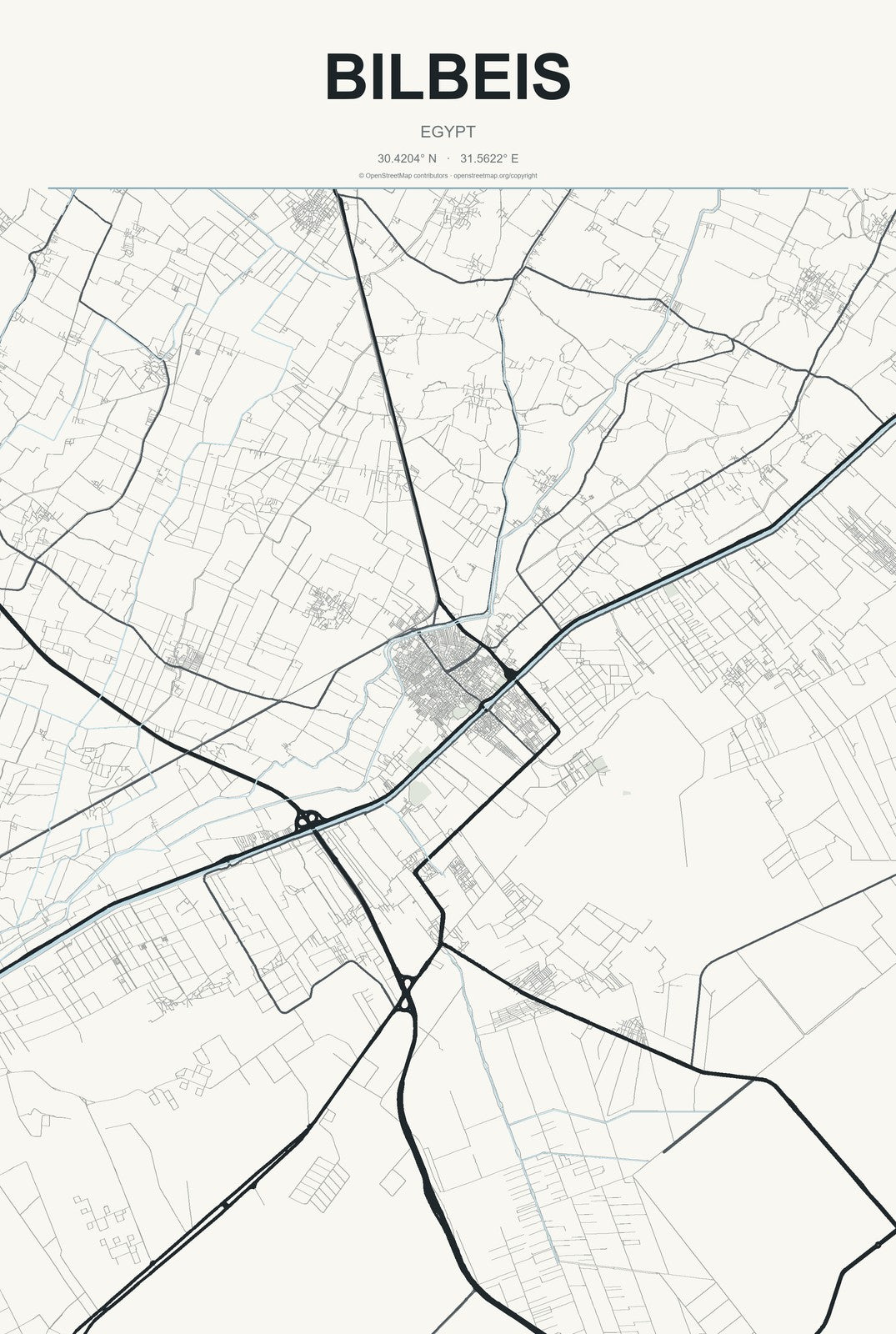 Bilbeis, Egypt City Map Aluminum Sign in Headline Atlas style