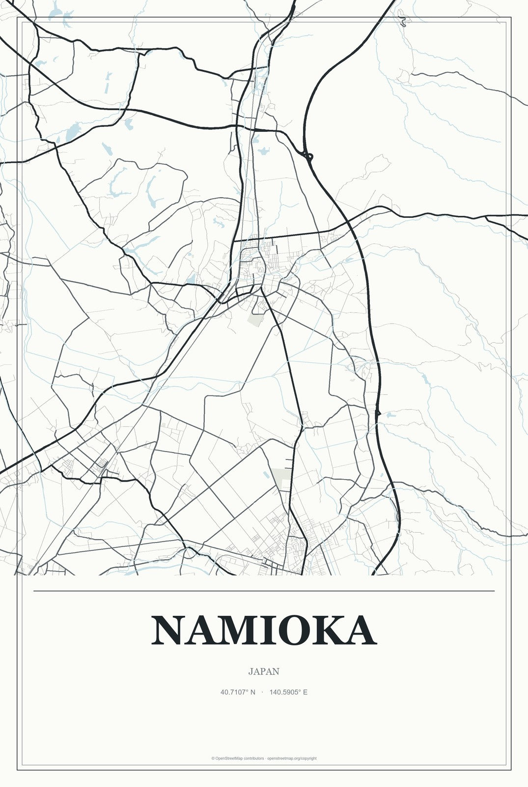 Namioka, Japan City Map Aluminum Sign in Gallery Air style