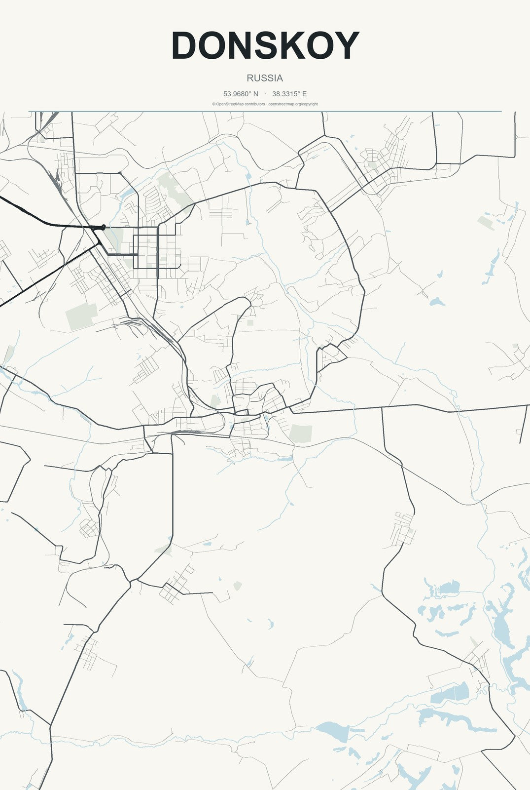 Donskoy, Tula Oblast, Russia City Map Aluminum Sign in Headline Atlas style