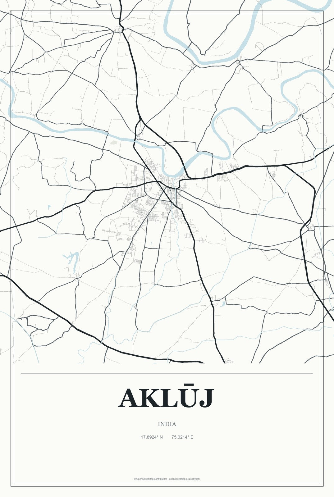 Aklūj, India City Map Aluminum Sign in Gallery Air style