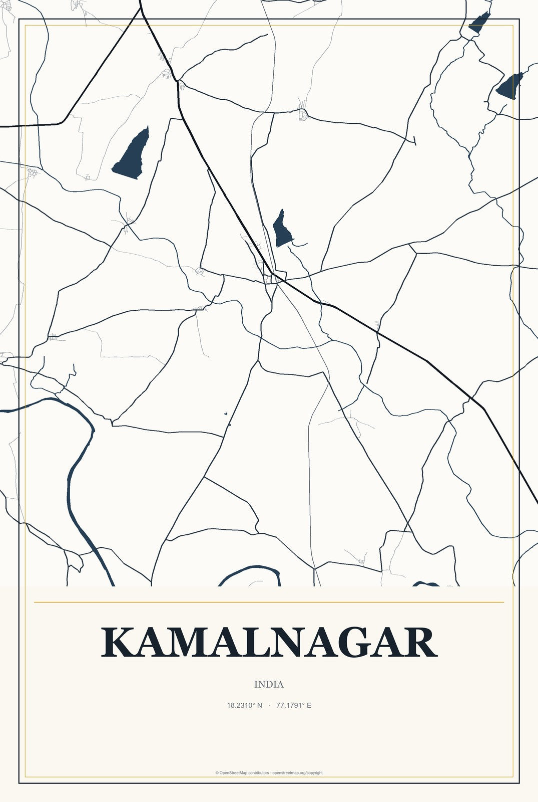 Kamalnagar, India City Map Aluminum Sign in Citrine Modern style