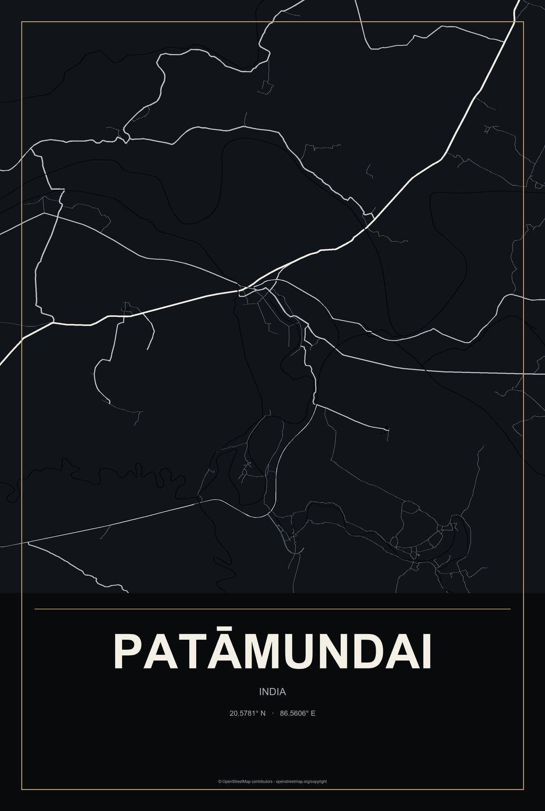 Patāmundai, India City Map Aluminum Sign in Metropolitan Noir style