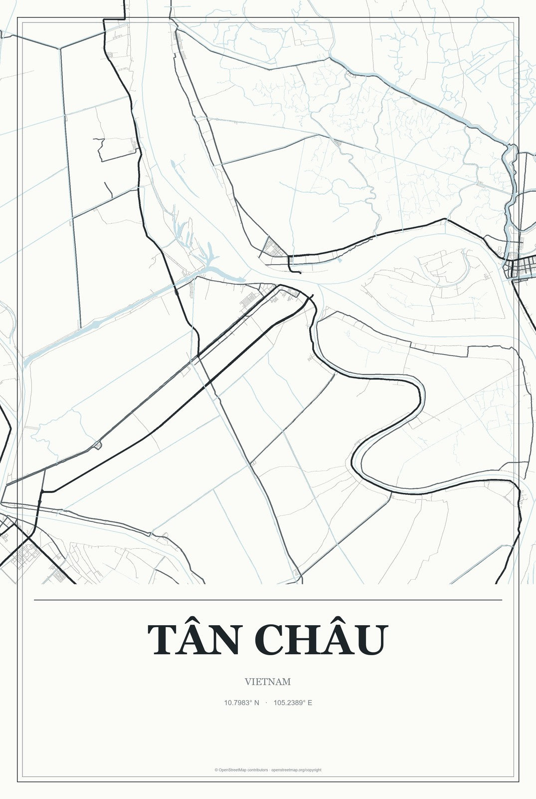 Tân Châu, Vietnam City Map Aluminum Sign in Gallery Air style
