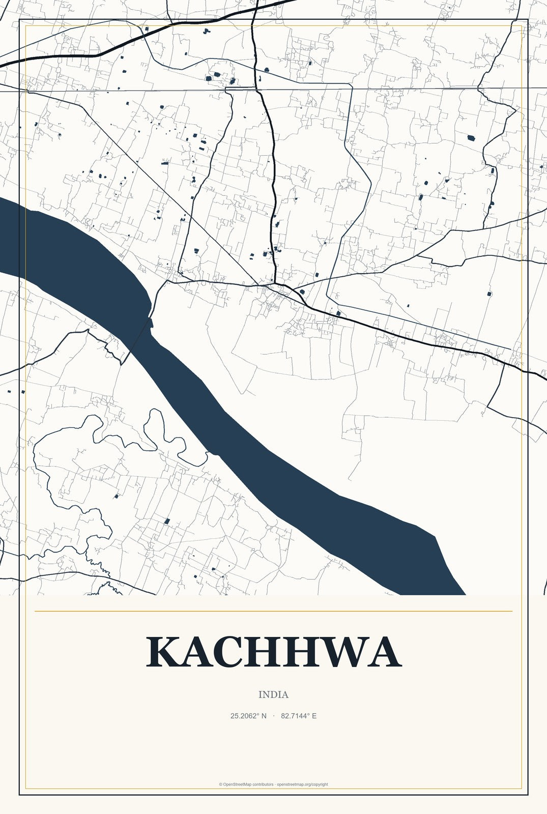 Kachhwa, India City Map Aluminum Sign in Citrine Modern style