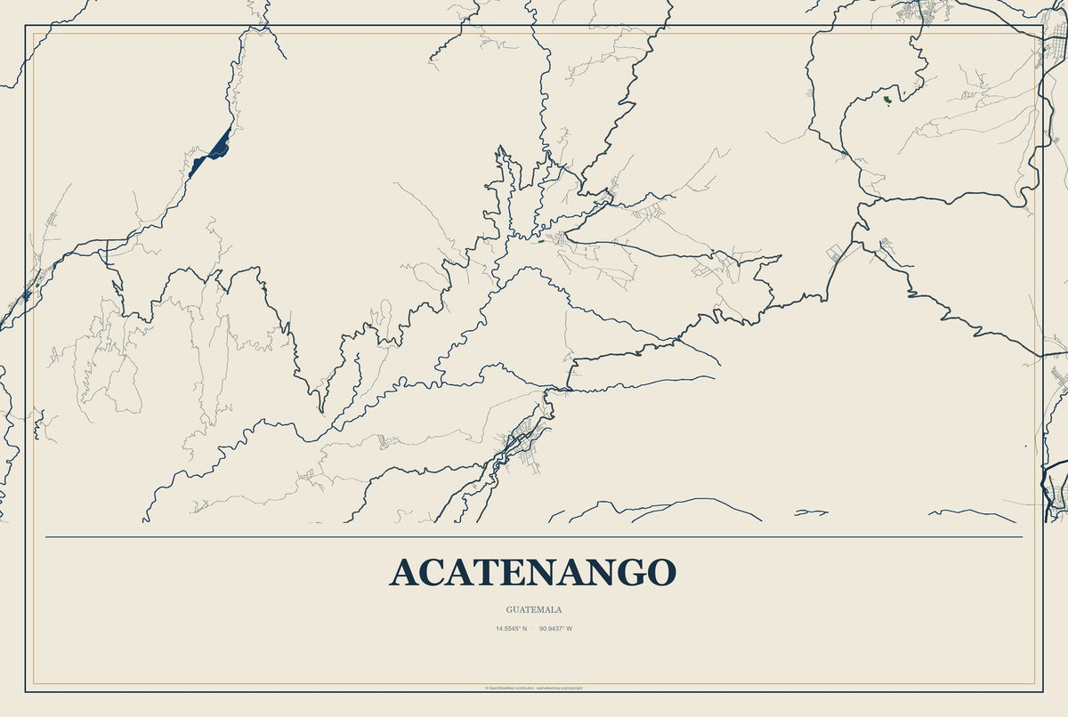 Acatenango, Guatemala City Map Aluminum Sign in Coastal Cutout style