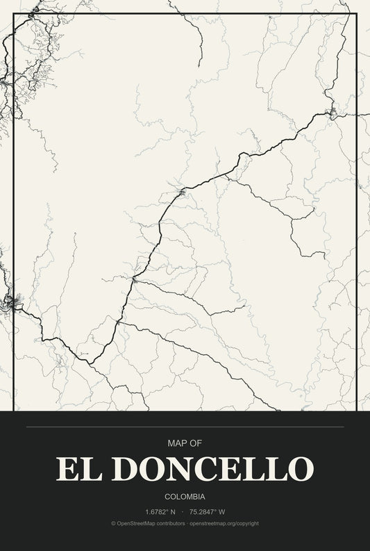 El Doncello, Colombia City Map Aluminum Sign in Museum Plaque style