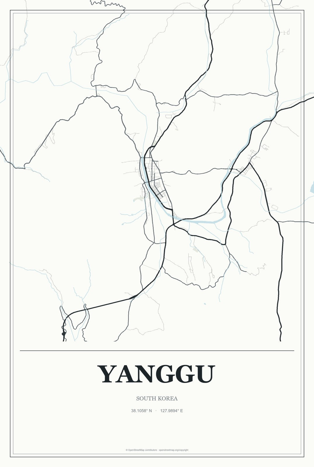 Yanggu, South Korea City Map Aluminum Sign in Gallery Air style