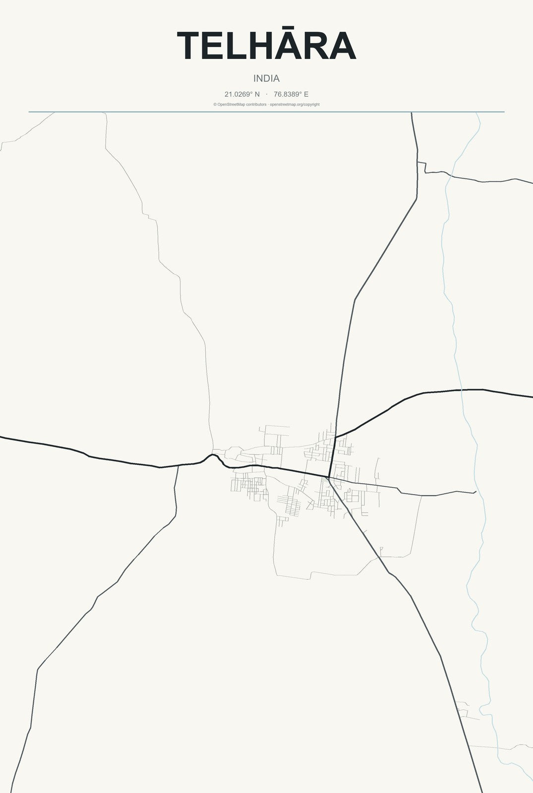 Telhāra, India City Map Aluminum Sign in Headline Atlas style