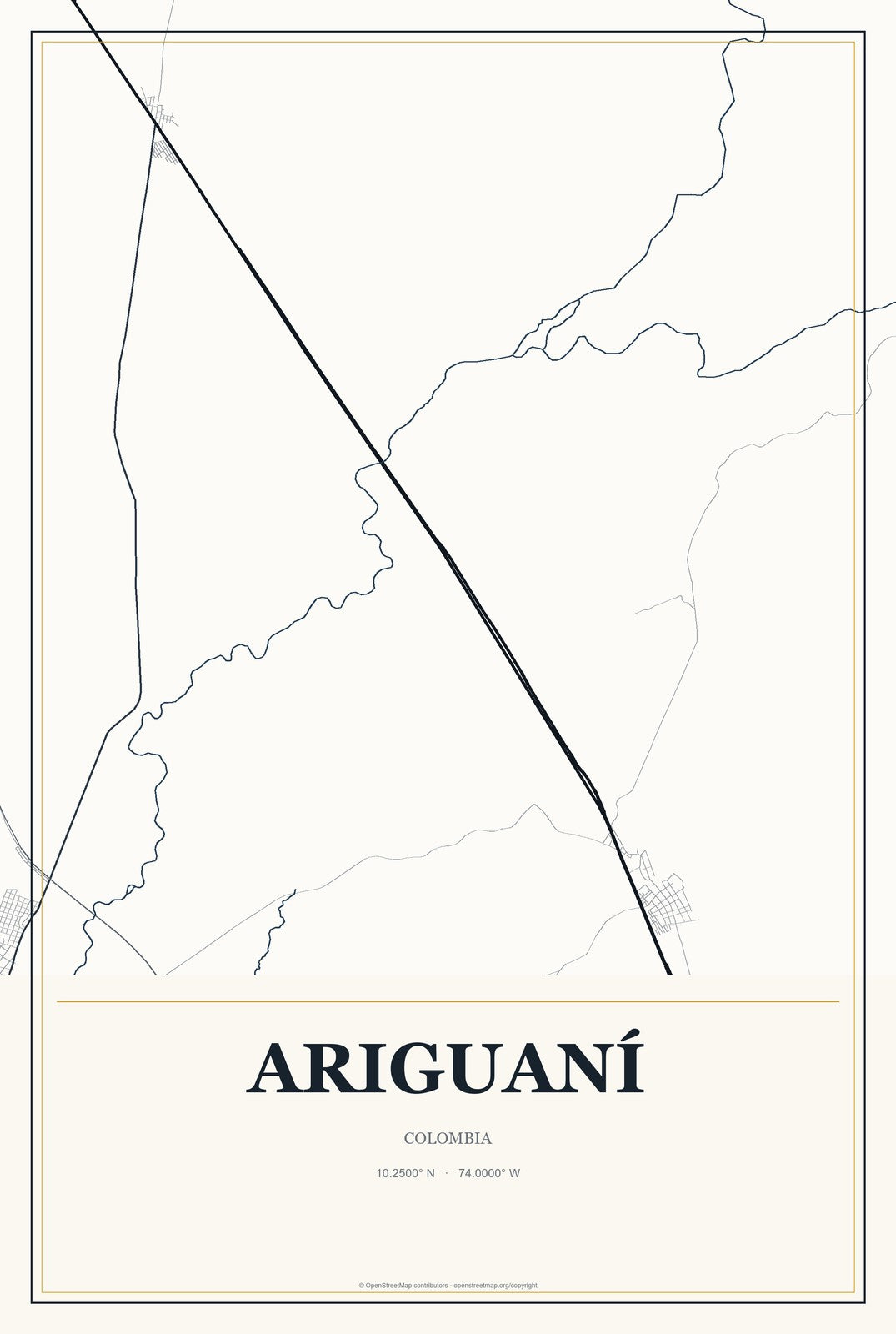 Ariguaní, Colombia City Map Aluminum Sign in Citrine Modern style