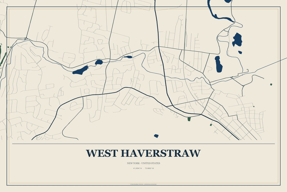 West Haverstraw, New York City Map Aluminum Sign in Coastal Cutout style