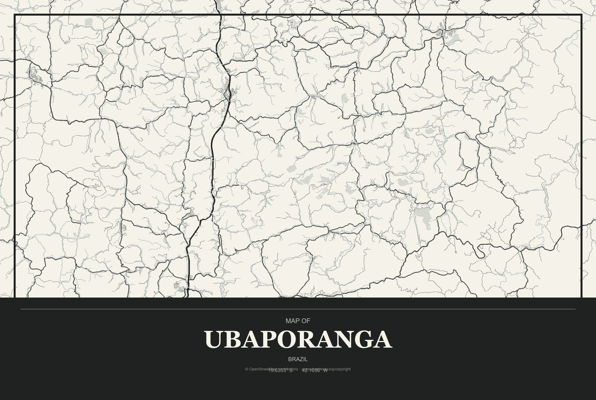 Ubaporanga, Brazil City Map Aluminum Sign in Museum Plaque style
