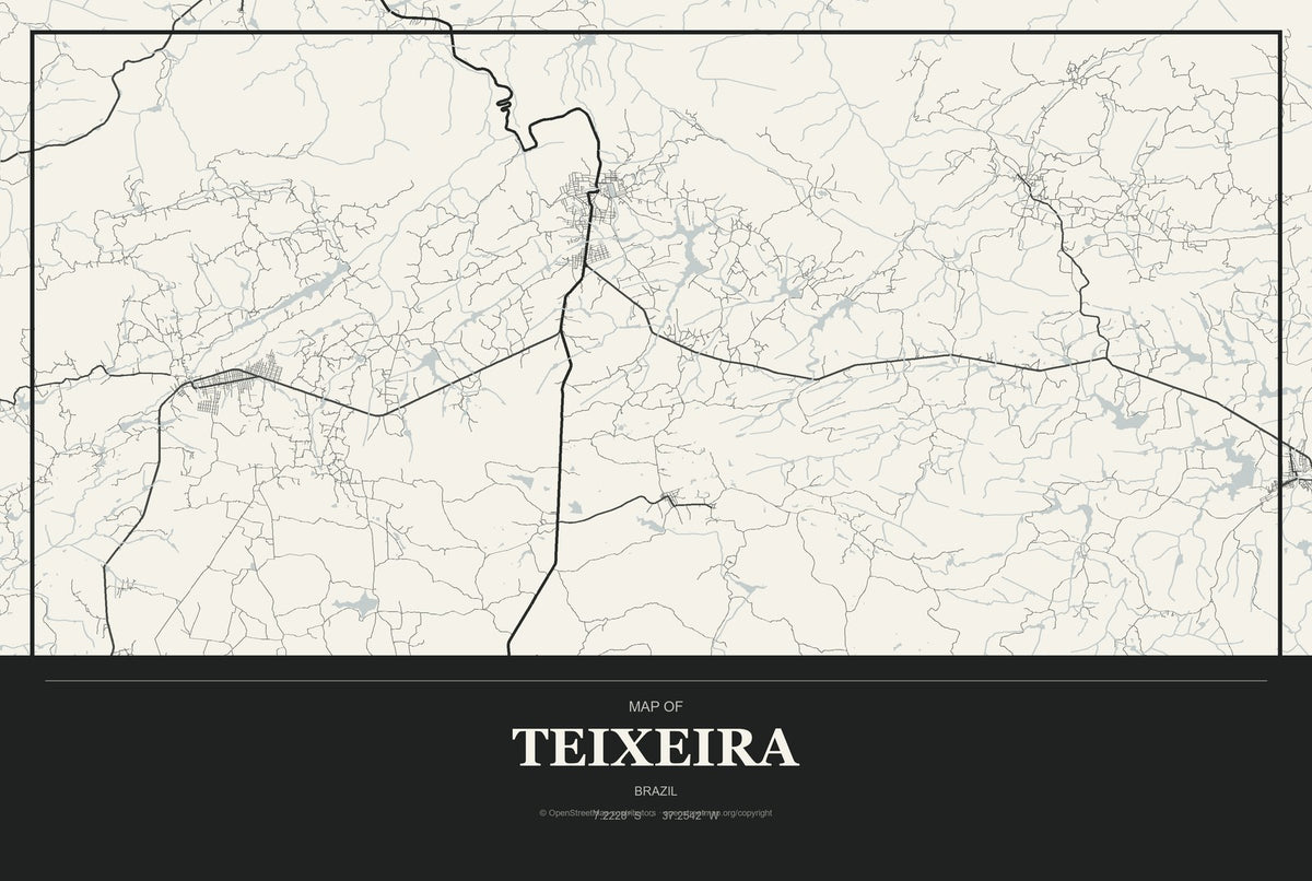 Teixeira, Brazil City Map Aluminum Sign in Museum Plaque style