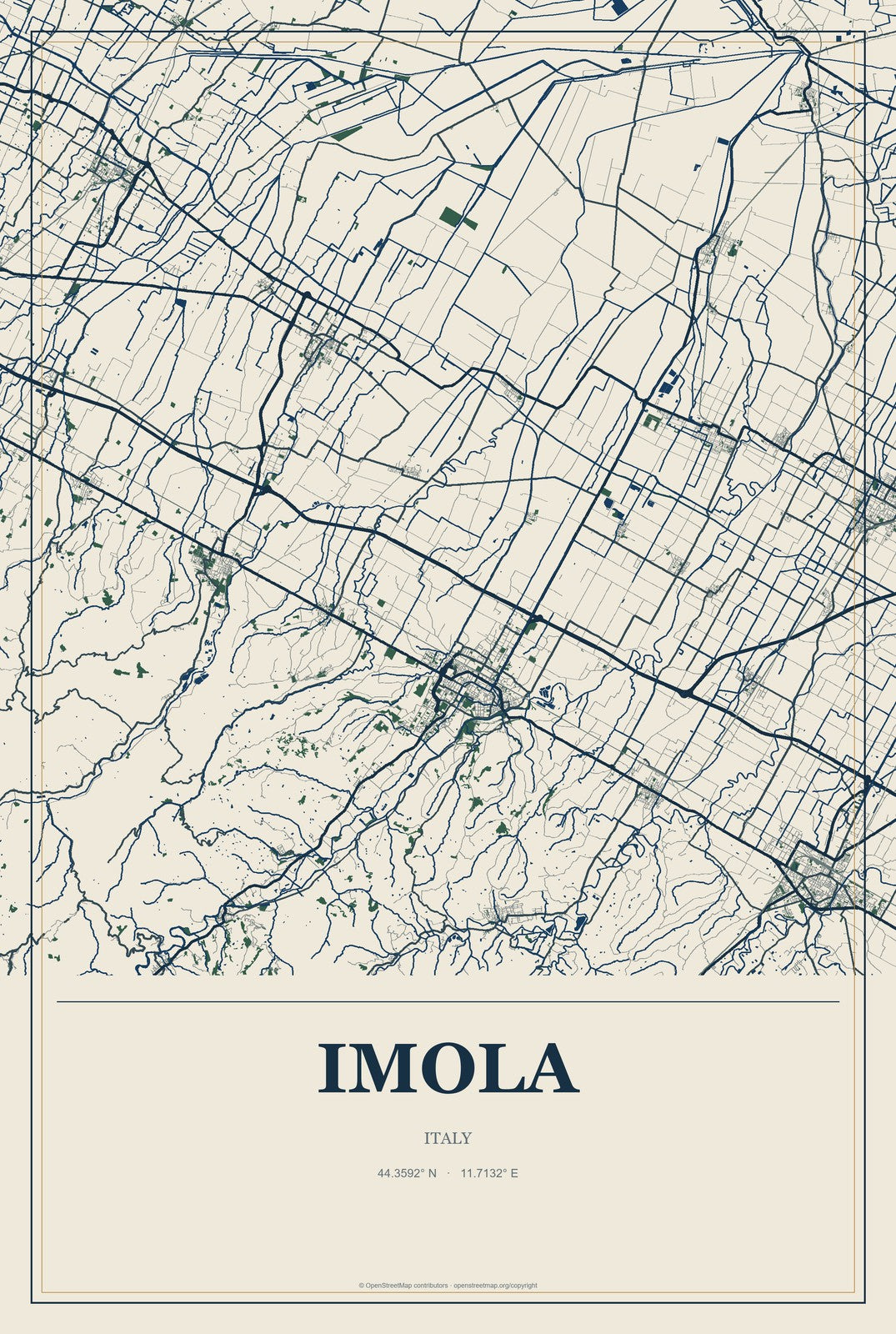 Imola, Italy City Map Aluminum Sign in Coastal Cutout style