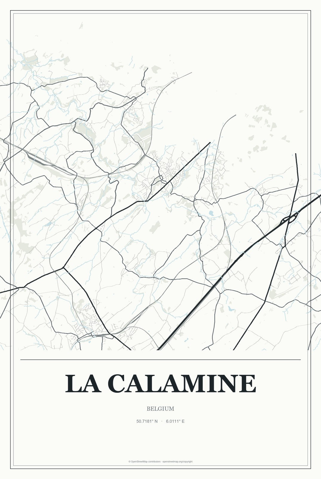 La Calamine, Belgium City Map Aluminum Sign in Gallery Air style
