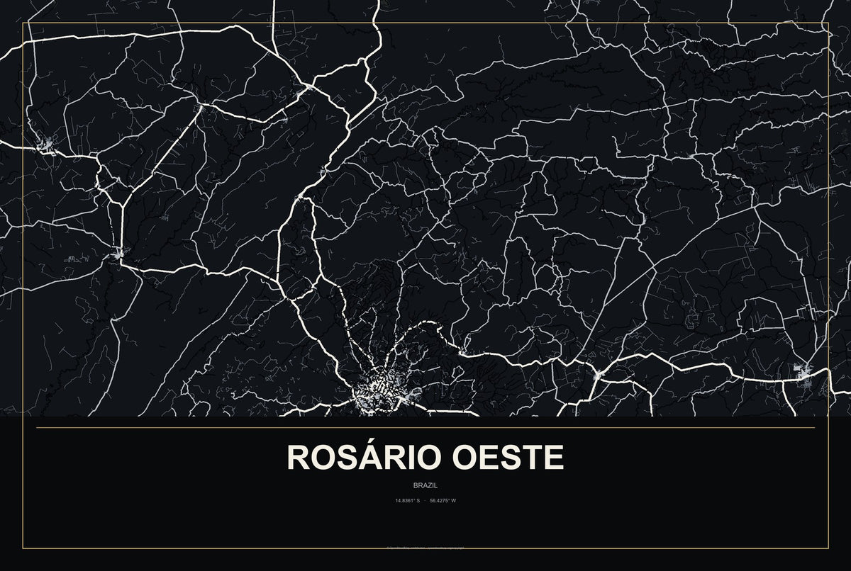 Rosário Oeste, Brazil City Map Aluminum Sign in Metropolitan Noir style