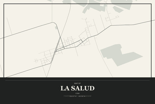 La Salud, Cuba City Map Aluminum Sign in Museum Plaque style