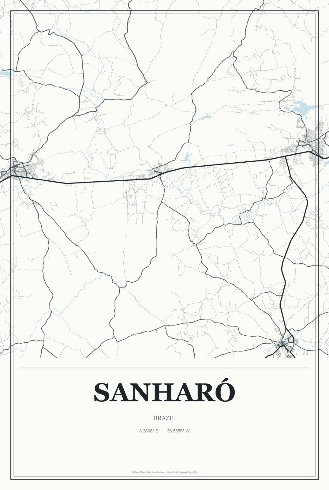 Sanharó, Brazil City Map Aluminum Sign in Gallery Air style