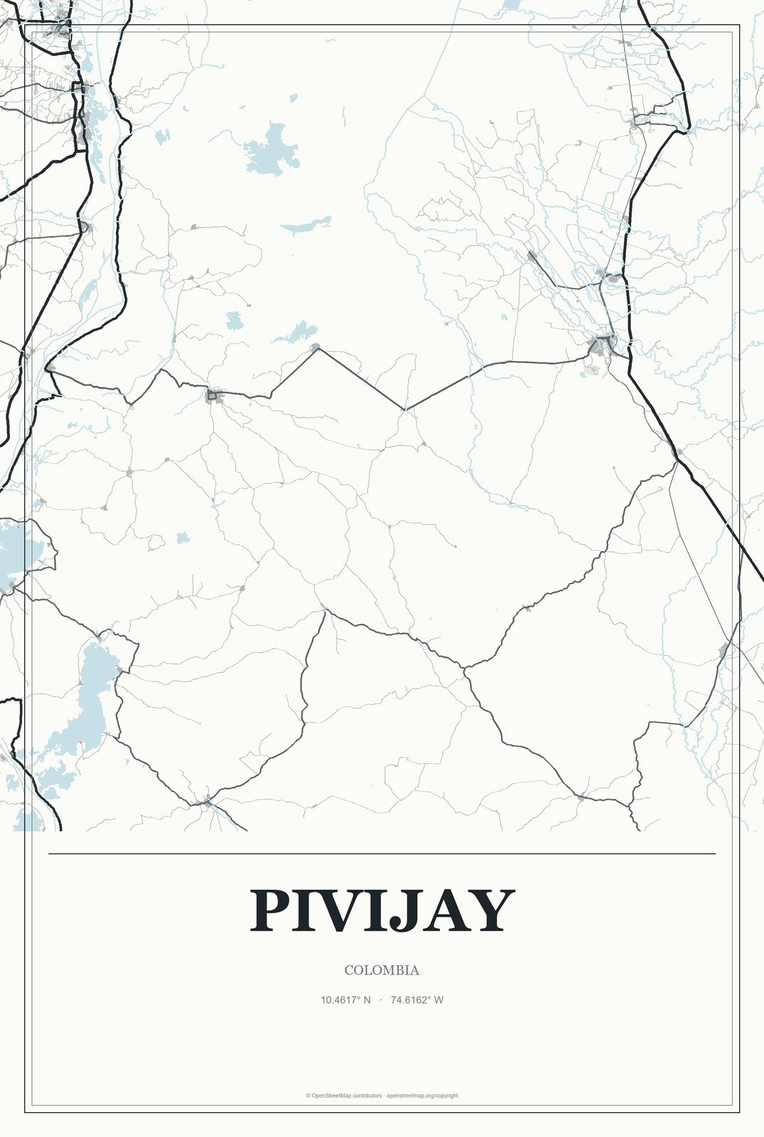 Pivijay, Colombia City Map Aluminum Sign in Gallery Air style