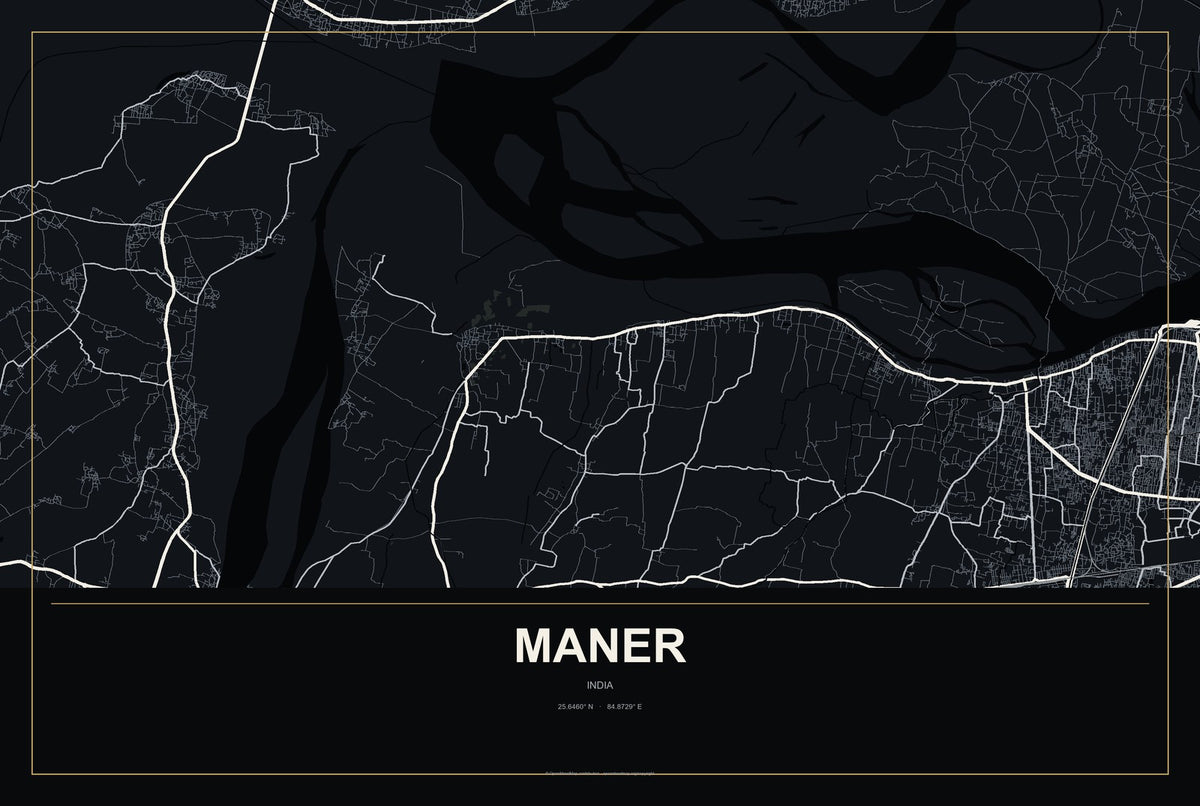 Maner, India City Map Aluminum Sign in Metropolitan Noir style