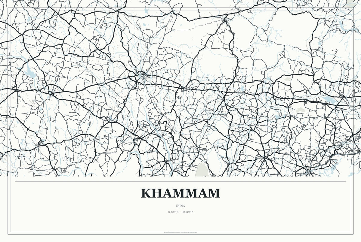 Khammam, India City Map Aluminum Sign in Gallery Air style