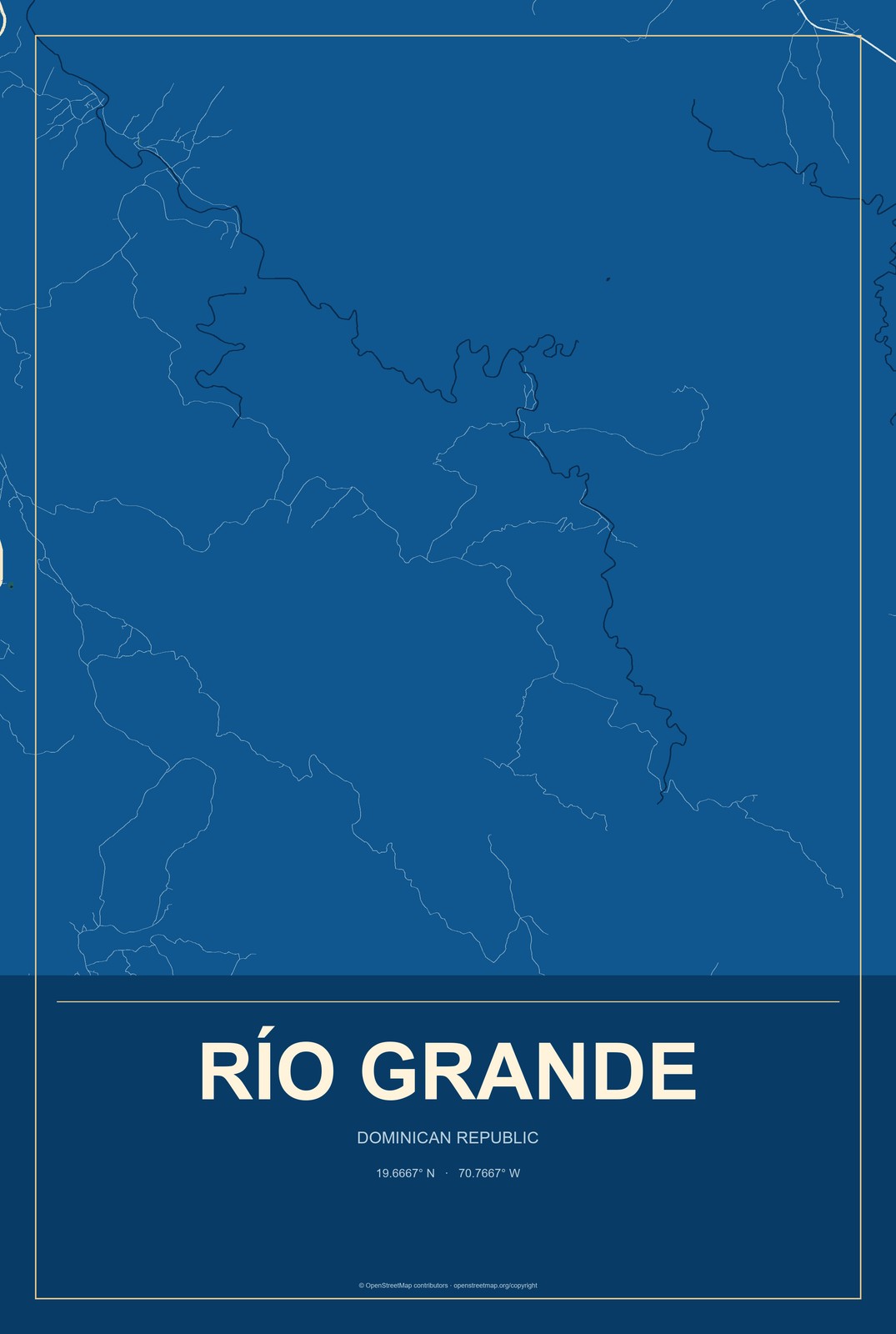 Río Grande, Dominican Republic City Map Aluminum Sign in Harbor Cobalt style