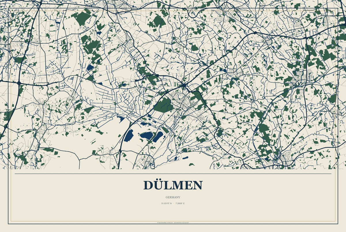 Dülmen, Germany City Map Aluminum Sign in Coastal Cutout style