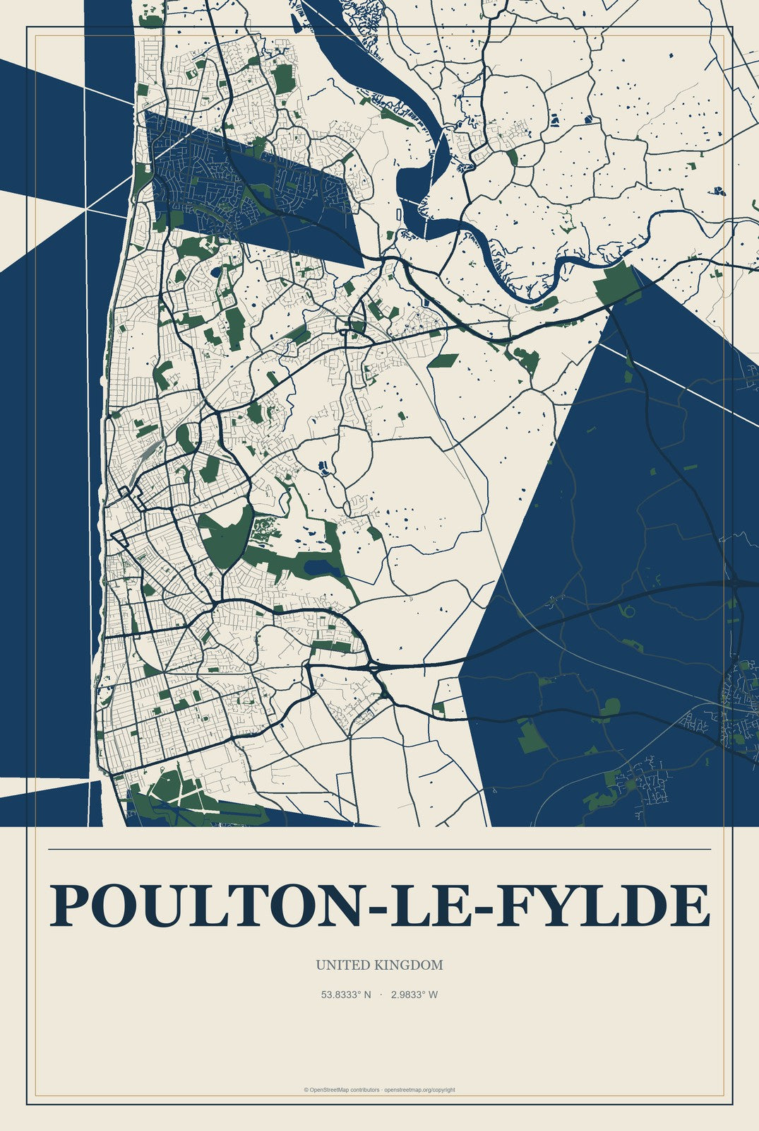 Poulton-le-Fylde, United Kingdom City Map Aluminum Sign in Coastal Cutout style
