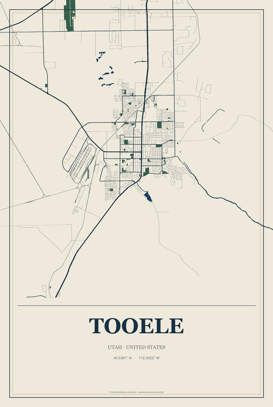 Tooele, Utah City Map Aluminum Sign in Coastal Cutout style